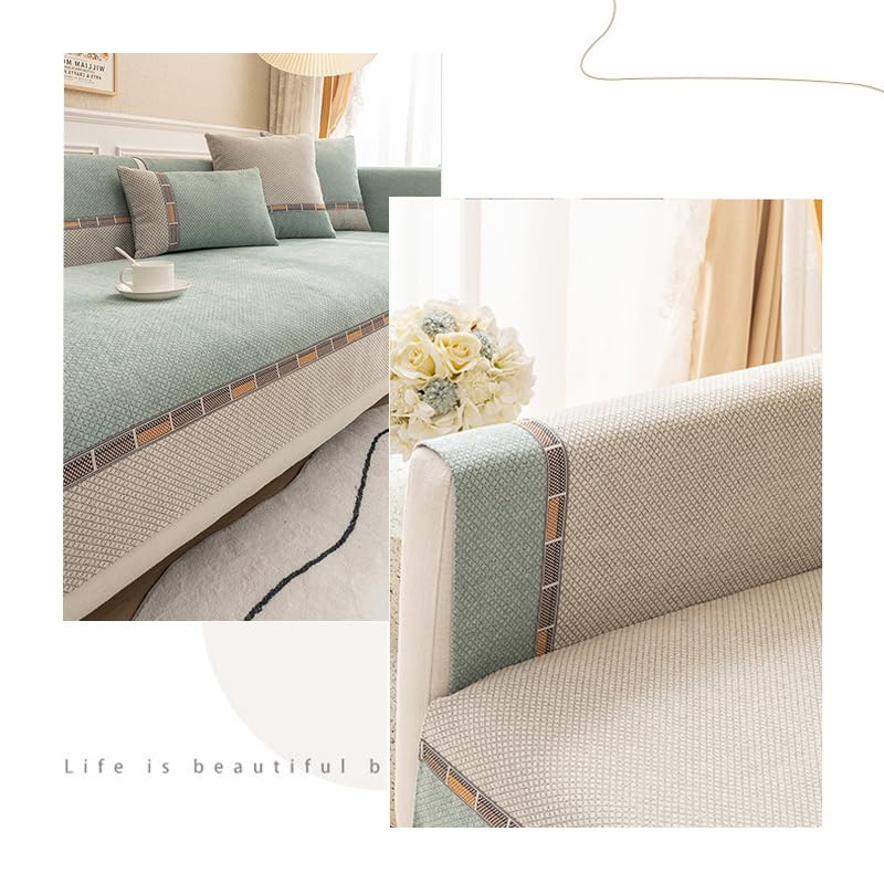 Funda de chenilla para sofá seccional de alta calidad con diseño patchwork elegante beige 5