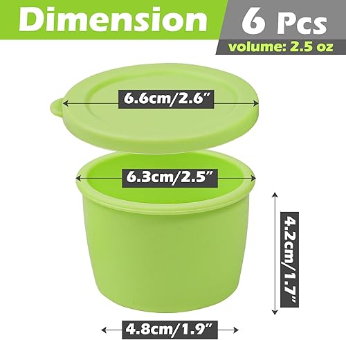 Miniatura 3 de Webake Contenedor de aderezo de ensalada para llevar, recipiente de silicona para salsa de 6 x 2.5 onzas con tapas, cabe en una caja Bento para el