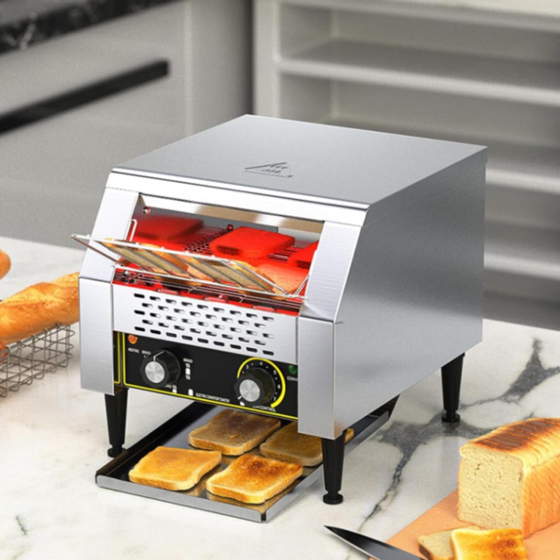 Commercial Conveyor Toaster | Electric Toasting Machine for Restaurant Cafe Shops | Toasts 600 Slices an Hour | Stainless Steel Countertop Toast Maker,1300W