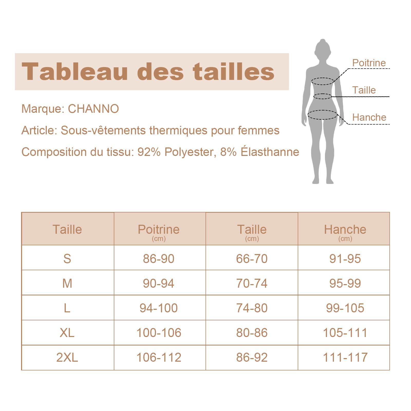 Channo Ensemble sous-Vêtements Thermiques Femme: Haut Manches Longues et Pantalon Doux Légers en Polaire Respirants Idéals pour l’Hiver