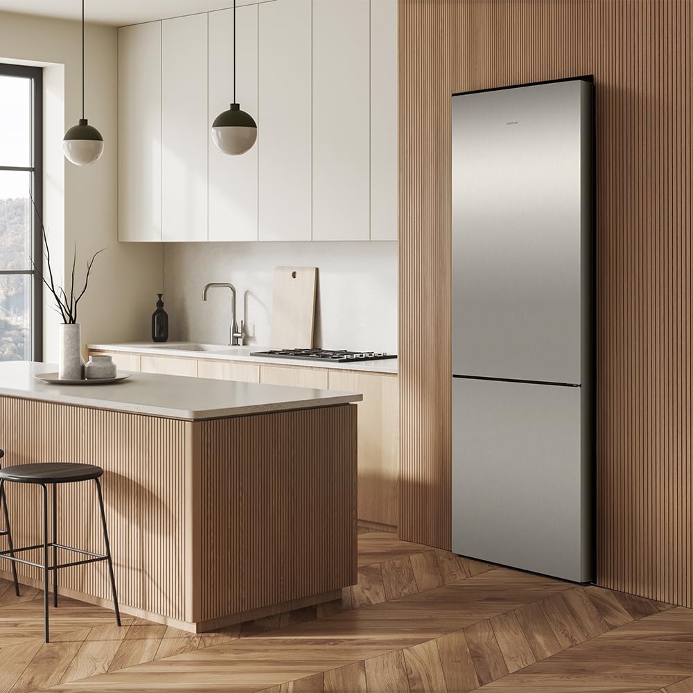 Cecotec Frigorifero Combinato Total No Frost di 356L Bolero CoolMarket Combi 356i Inox E. Altezza 200cm, Larghezza 59,5 cm, Classe E, Tecnologia Multi Airflow, FreshnessFlex e HumidityFlex HUB, Inox