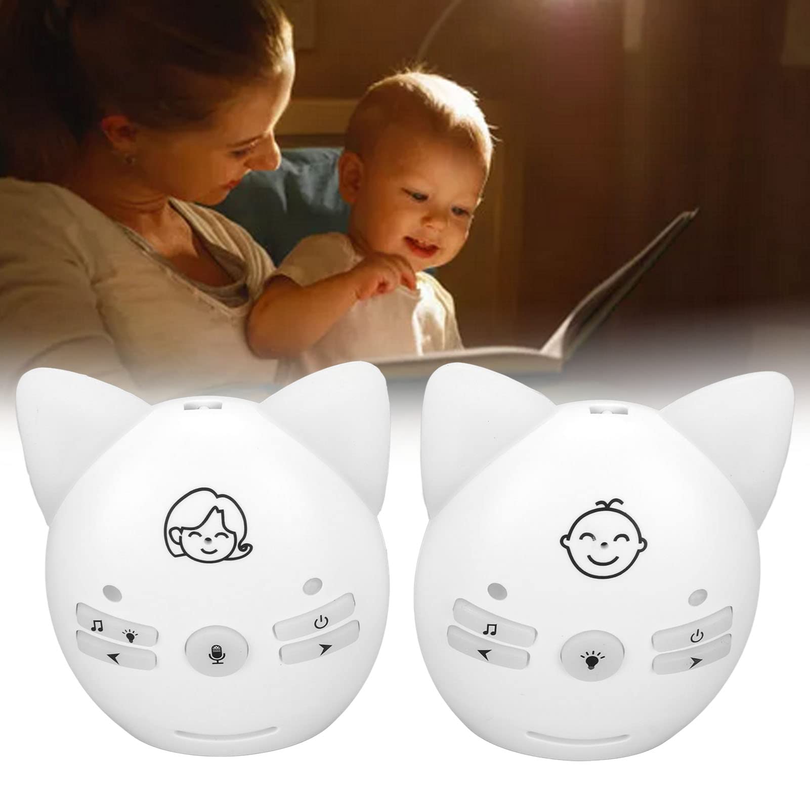 Baby Monitor Audio Digitale Wireless, Monitor Wireless Baby Voice Facile da Trasportare Trasmissione con Crittografia Digitale a Voce Chiara Bellissimo Modello con Luce Notturna per la Casa (Bianco)