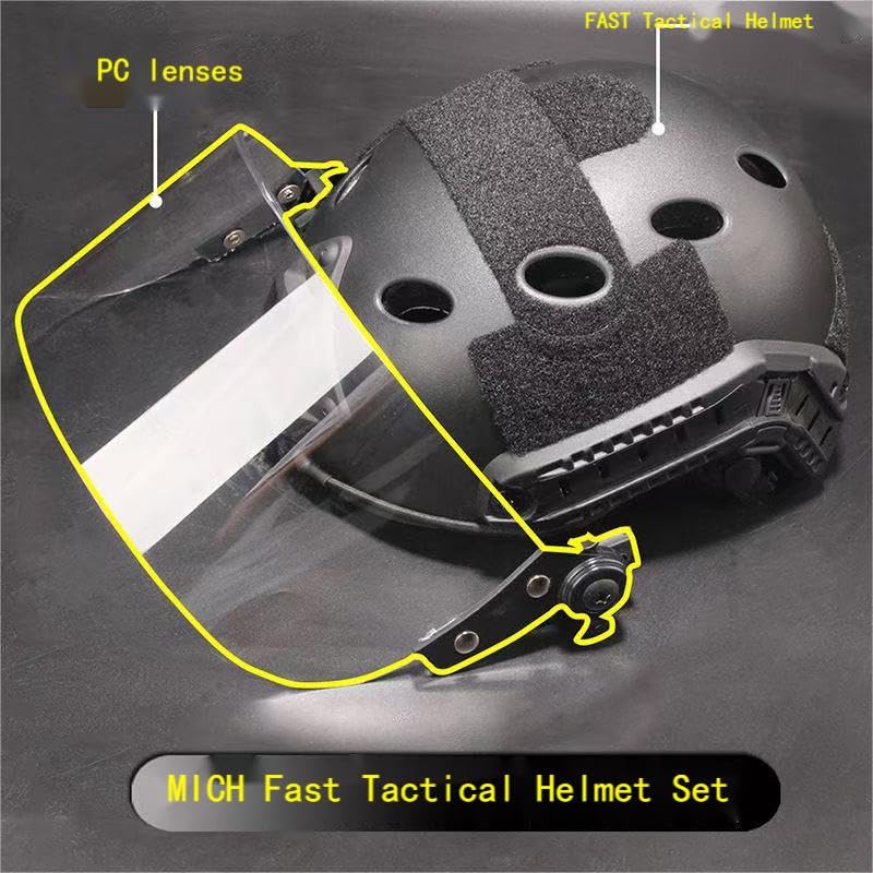 PJ Typ taktischer Paintball Airsoft Schnellhelm, CS Kriegsspiel Outdoor-Sport Taktische Ausrüstung,Mit Verstellbarer Transparenter Maske