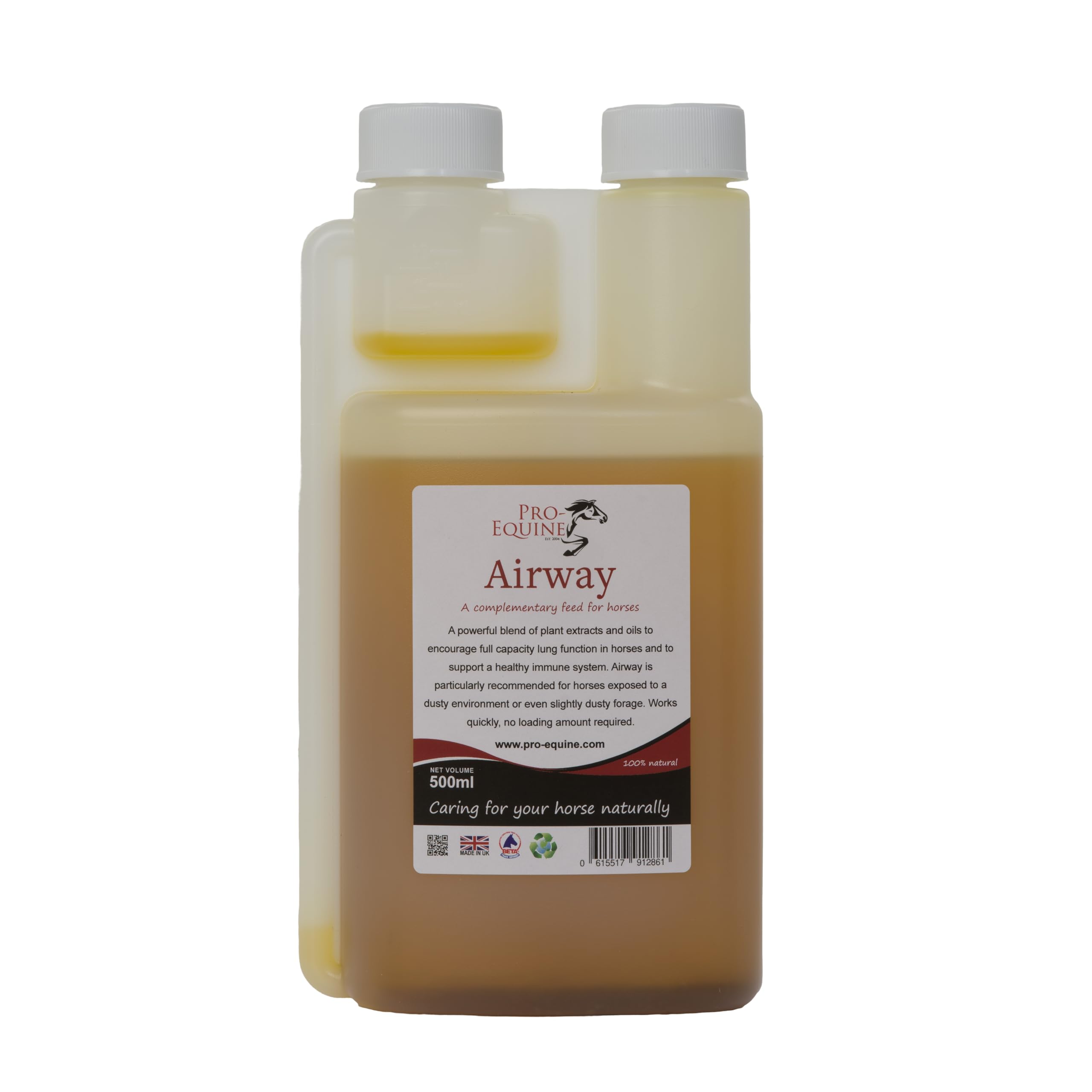 Pro-Equine Airway 500ml supports the immune system and upper respiratory airways, encourages full lung capacity, reduces coughs and sinus problems.