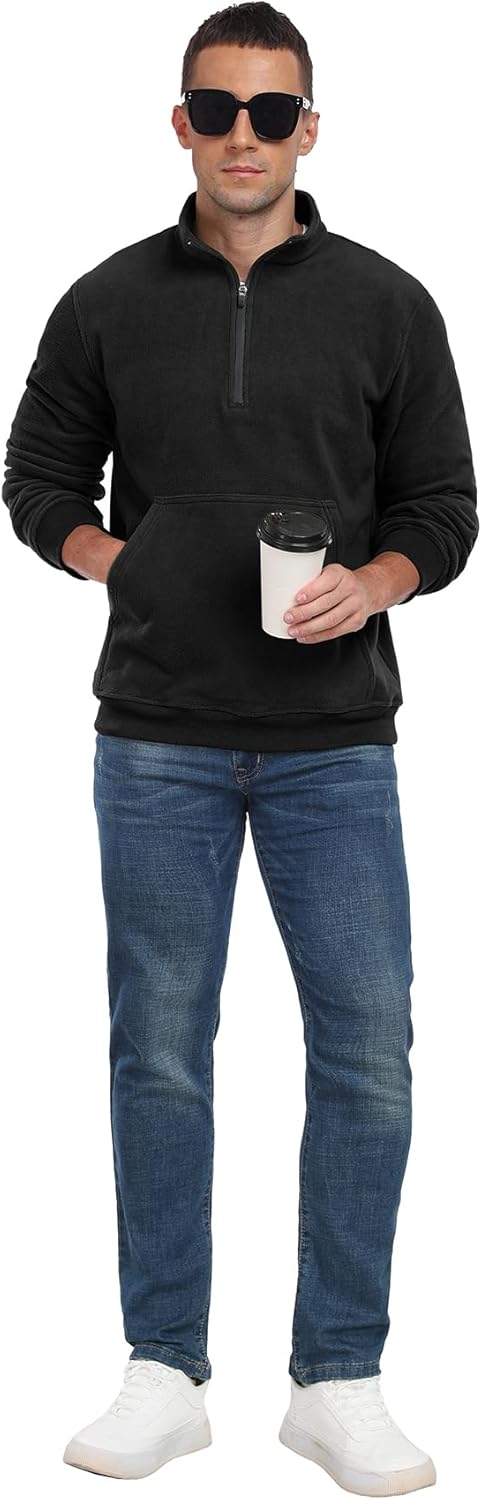 Askdeer Men's Quarter Zip Pullover Mock Neck Polar Fleece Sweatshirt Thermal Winter Sweater with Pocket - Image 5