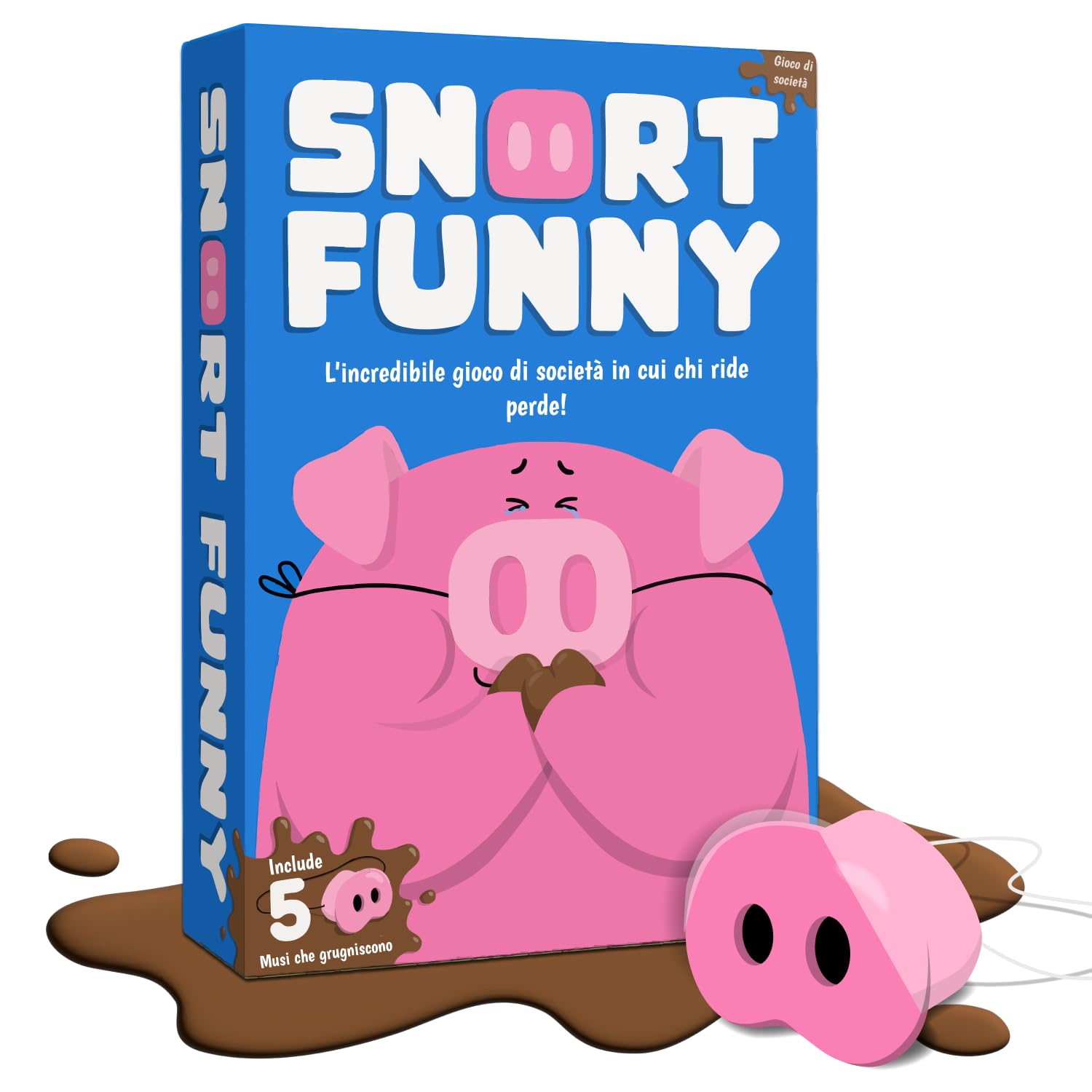 Snort Funny - Chi Ride Perde - Giochi Da Tavolo Adulti e Bambini - Con 150 Carte Sfida, 5 Musetti Di Maiale E Gettoni - Divertente Gioco Da Tavolo Per Tutta La Famiglia - Da 4-8 Giocatori - Età 8+