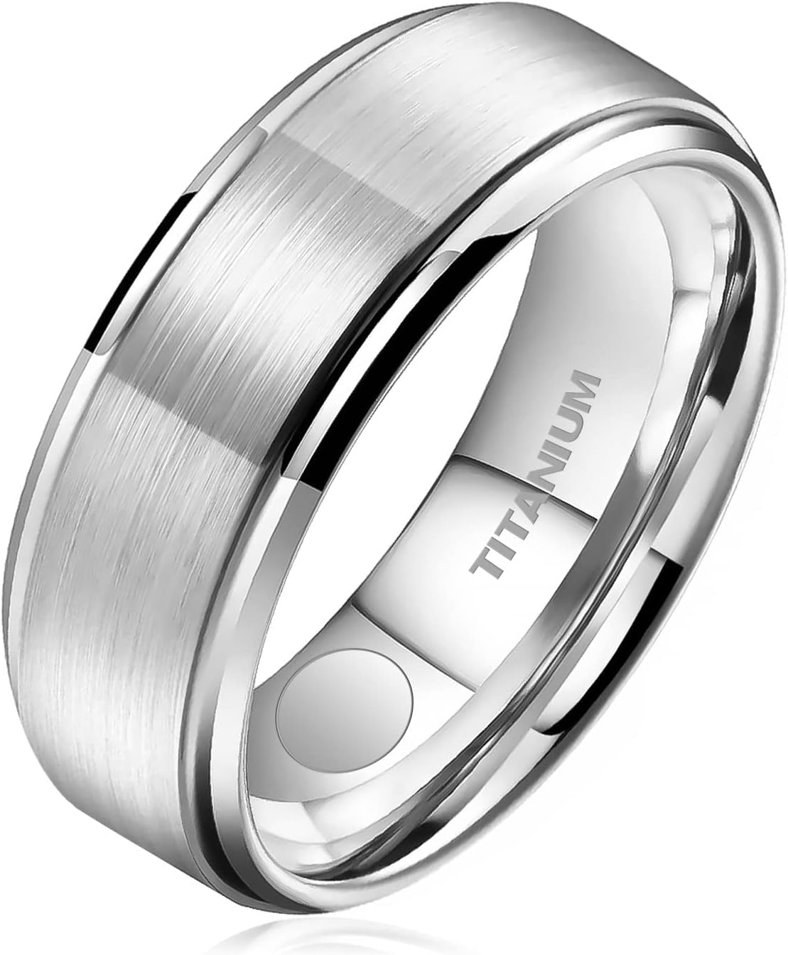 JEROOT8mm Black Titanium Magnetic Ring for Men, 5mm Silver Pure Titanium Magnetic Ring for Women, Healing Ring with 3500 Gauss Magnets for Jewelry Gifts