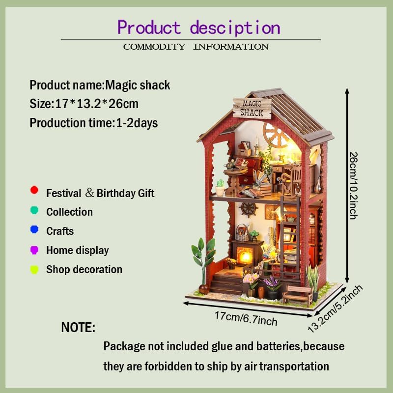 Miniatura 7 de Kit de rincón de libros para bricolaje con cubierta antipolvo y muebles, kit de casa de muñecas de madera para bricolaje, kit de construcción de