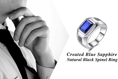 Miniatura 6 de JewelryPalace Men 4.3ct Created Blue Sapphire Anniversary Wedding Ring for Men, 14K White Gold Plated 925 Sterling Silver Promise Rings, Fashion