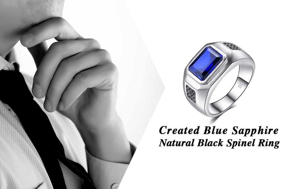 JewelryPalace Anelli Uomo, 4.3ct Sintetico Blu Zaffiro Naturale Nero Spinello Anello Uomo Argento 925, Anniversario Promessa Matrimonio Fidanzamento Anello, Gioielli Uomo