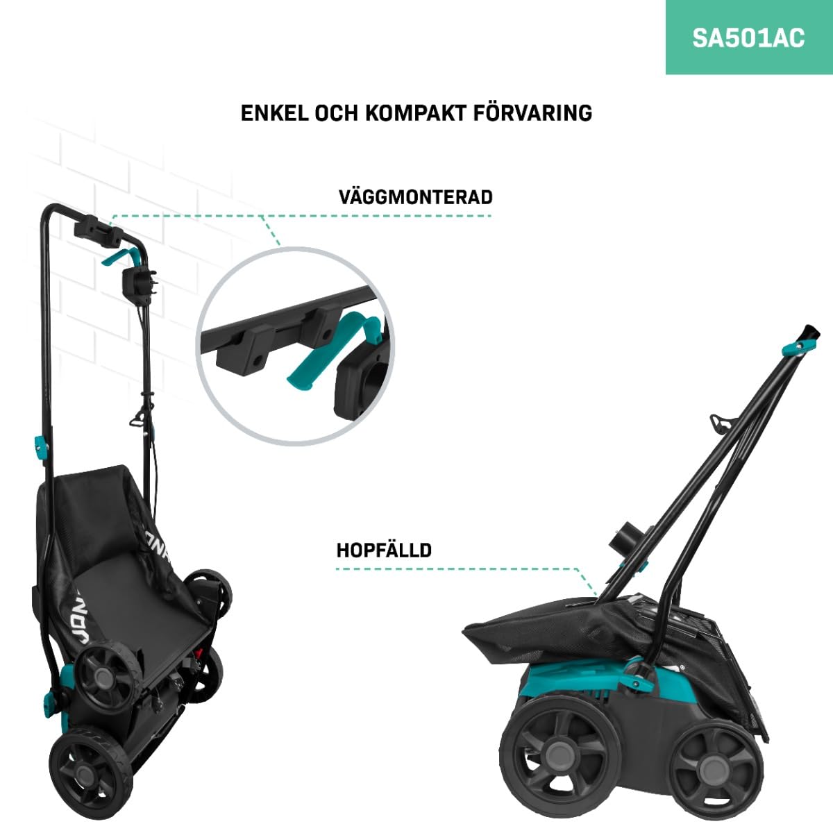 VONROC Escarificador - Aireador - 1300W - ancho de corte 320 mm - 4 ajustes de profundidad de corte (12/9/6/3 mm) - incl. caja de césped 35L