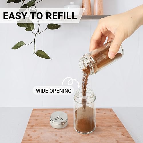 Miniatura 4 de Segarty Tarro de especias con tapas cocteleras, paquete de 3 tarros de especias de vidrio de 4 onzas con agujeros grandes ajustables para verter,