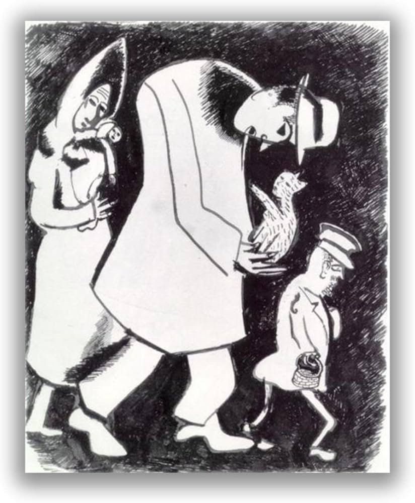 Amazon.co.jp: マルク・シャガール-有名な絵画の版画-猫のいる男と子供