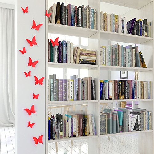 Yingkai Mariposa In Gossip Girl 12Pcs/Pack Pvc 3D Decorative Butterflies Removable Wall Art Sticker For Home Decor And Wedding Party Decoration (Red) #TOP1