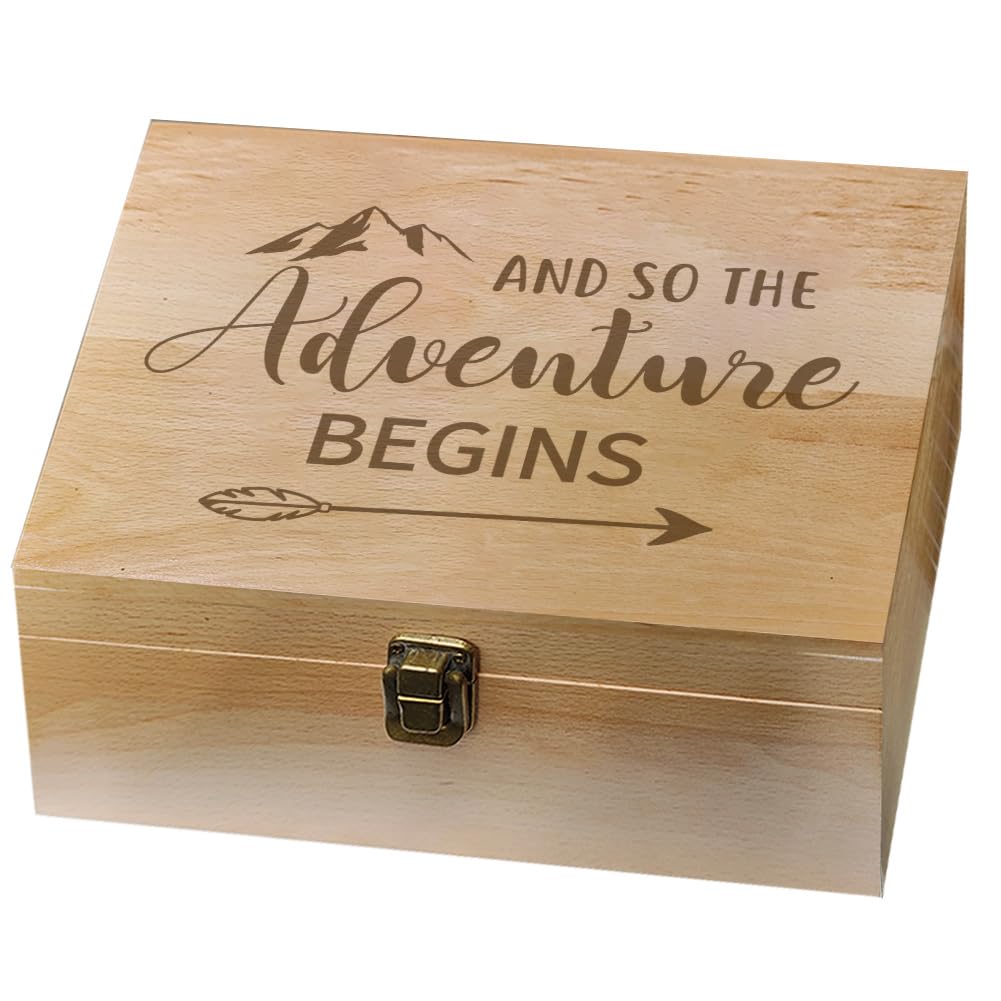 arricraft 1 Stück Erinnerungsbox Aus Holz Erinnerungsbox Mit Abenteuerthema Und Klappdeckel Andenkentruhe Zur Aufbewahrung von Souvenirs Bildern Und Briefen 9.6x7.6x4cm