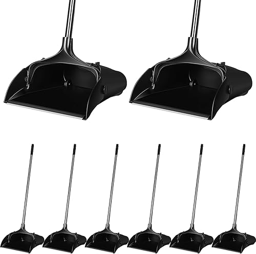 Miniatura 8 de Weewooday 8 piezas de recogedor vertical de plástico para vestíbulo comercial con mango largo, recogedor vertical de metal, resistente para