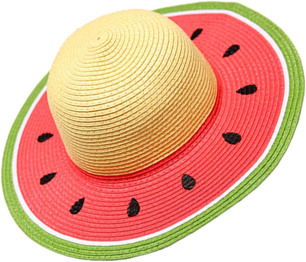 Gadpiparty Foldable Breathable Wide Brim Straw Hat for Whimsical Watermelon Fruit Pattern, Paper Grass Material Sun Hat for Summer Outdoor Travel Activities