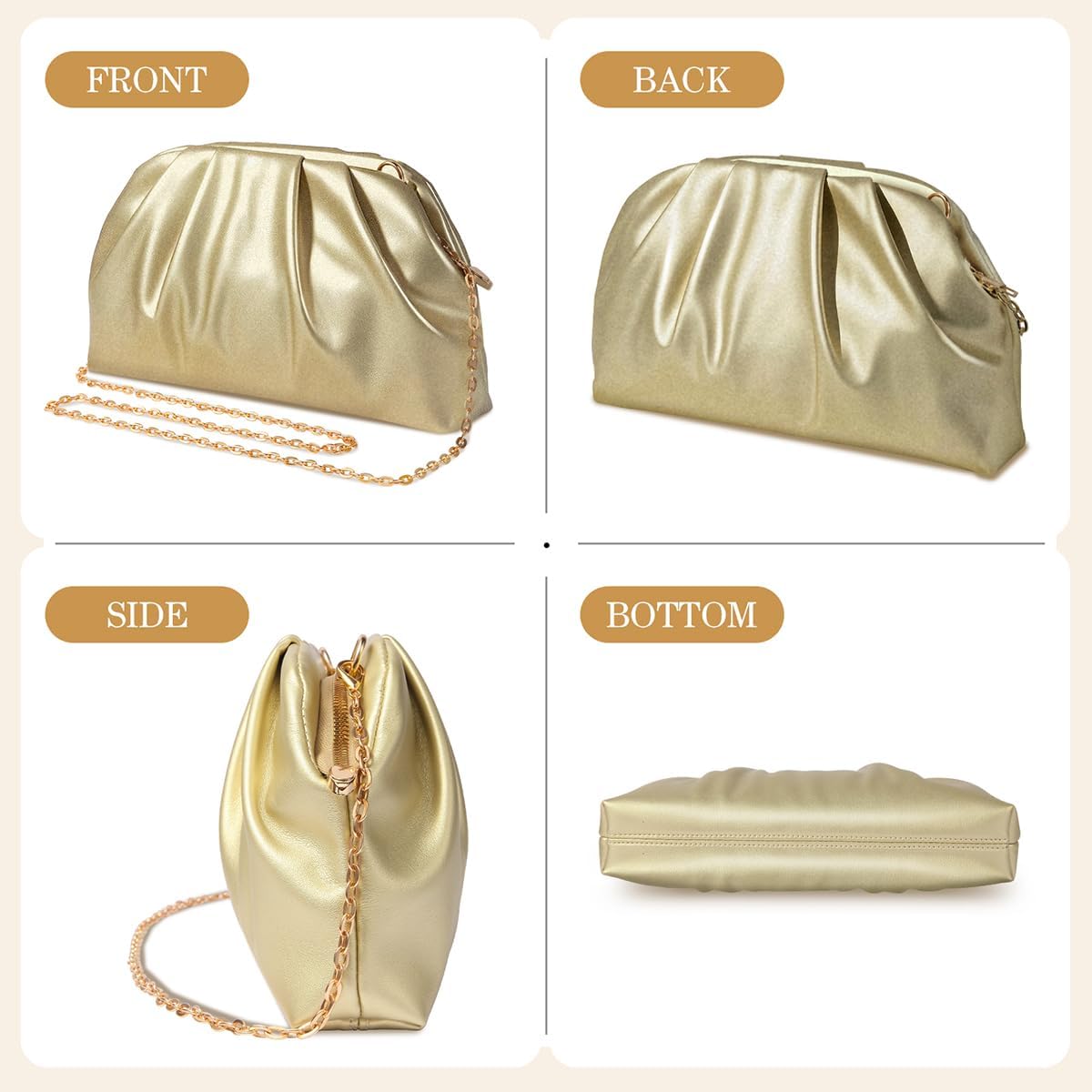 lovyoCoCo Clutch Purse for Women Soft Pleated PU Wedding Clutch, Elegant Evening Bag for Galas, Proms,Cocktail Parties
