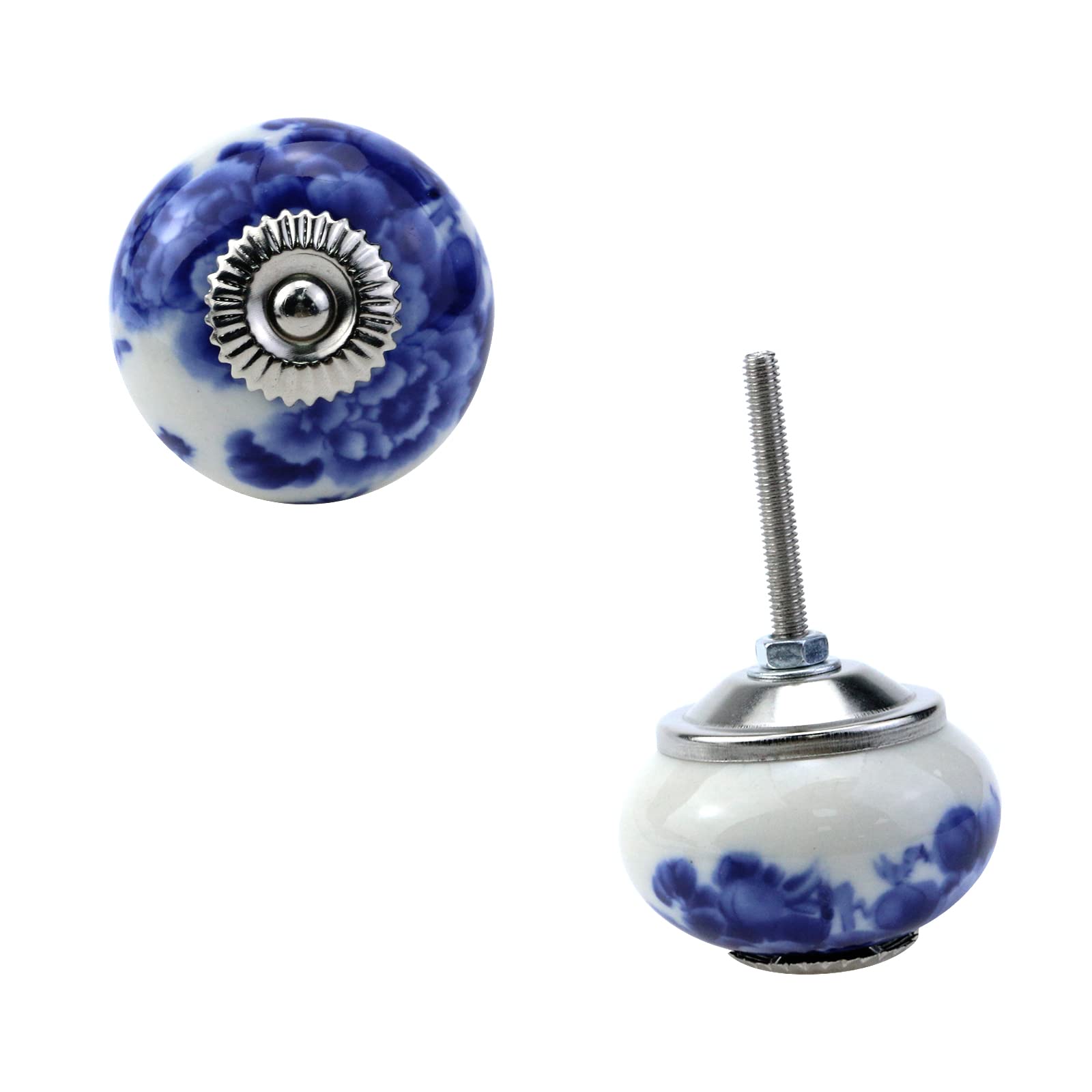 Amazon.co.jp: セラミックドアノブ 5個 ヴィンテージブルー&ホワイト