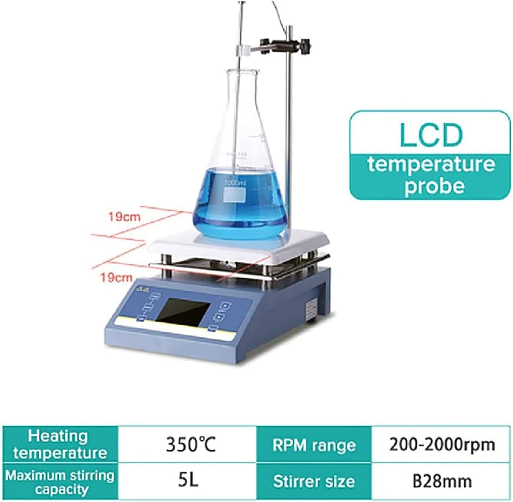 Piastra Riscaldante per Agitatore Magnetico, Miscelatore Magnetico da Laboratorio da 5000 Ml, 200-2000 Giri/Min, Utilizzato per Il Riscaldamento E ;Agitazione in Laboratorio, con Display A LED E Sen