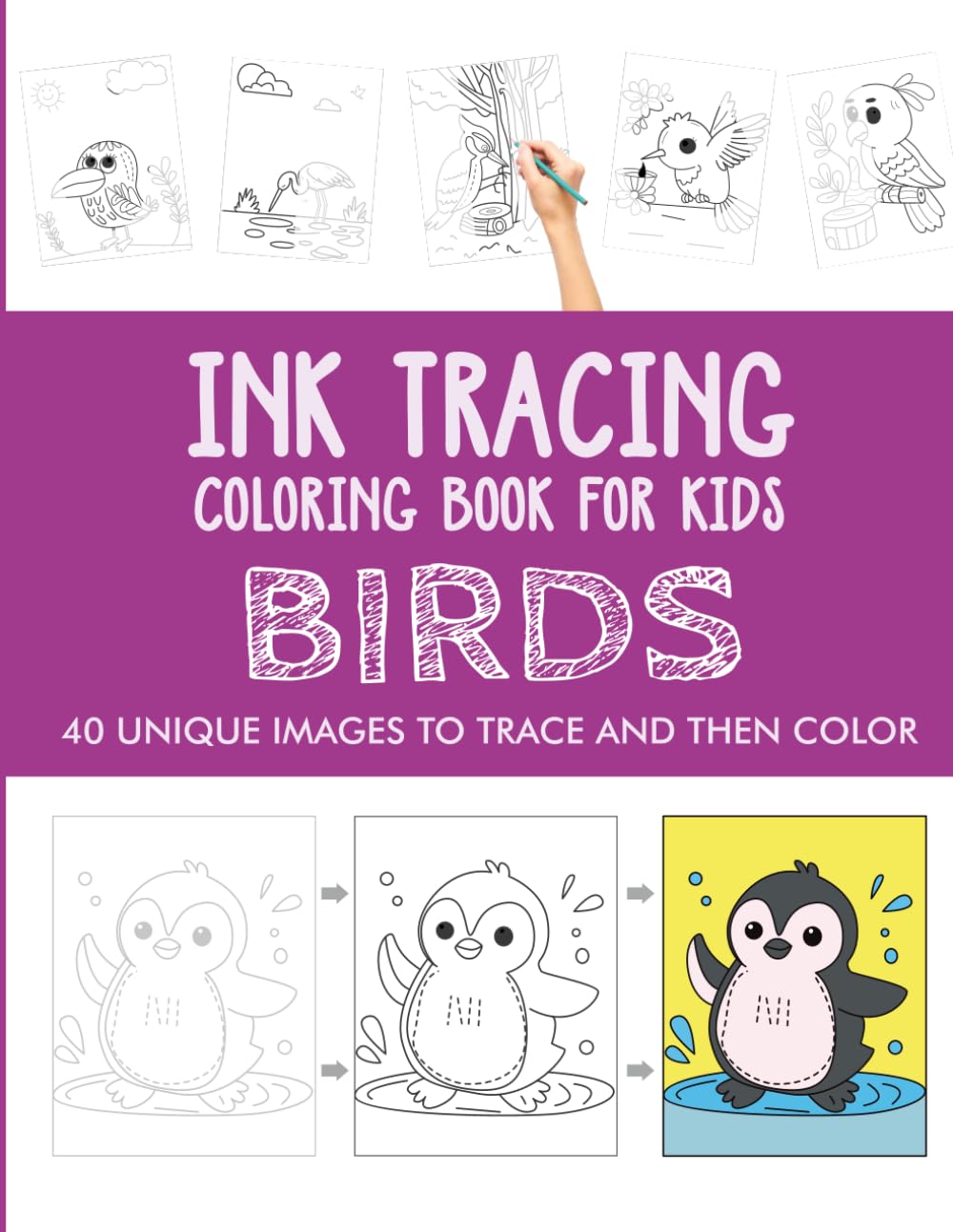 Birds Ink Tracing Coloring Book for Kids: Trace and Color Activity Book for Kids