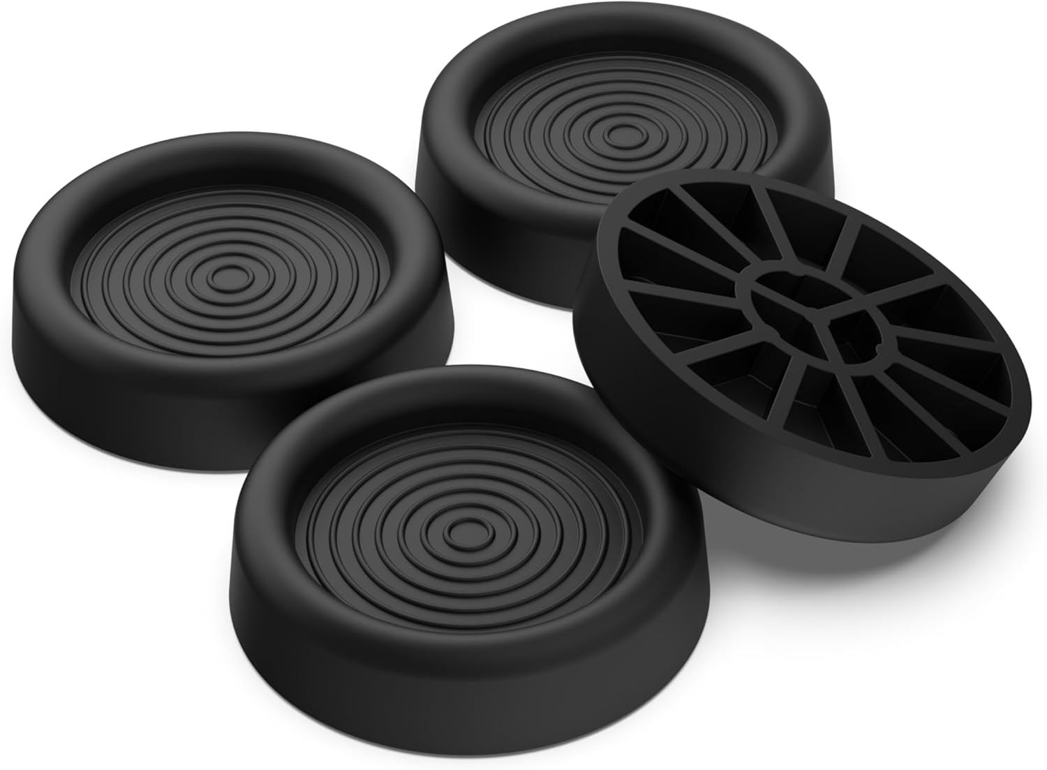 Meliconi Super Grip Set of 4 Anti-Vibration Brackets for Washing Machines and Tumble Dryers, Non-Slip Rubber, Noise Reduction, Made in Italy, Black