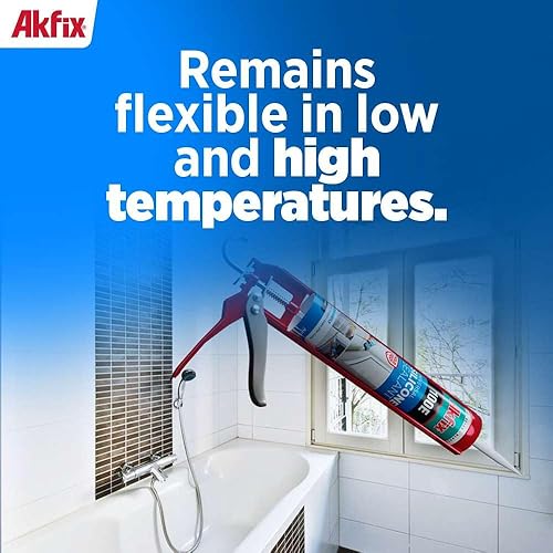Miniatura 6 de Akfix 100E RTV Masilla de Silicona Gris (2x10.1 fl.oz.) - Sellador de Silicona 100% Impermeable para Cocina y Baño, Ducha, Bañera, Inodoro
