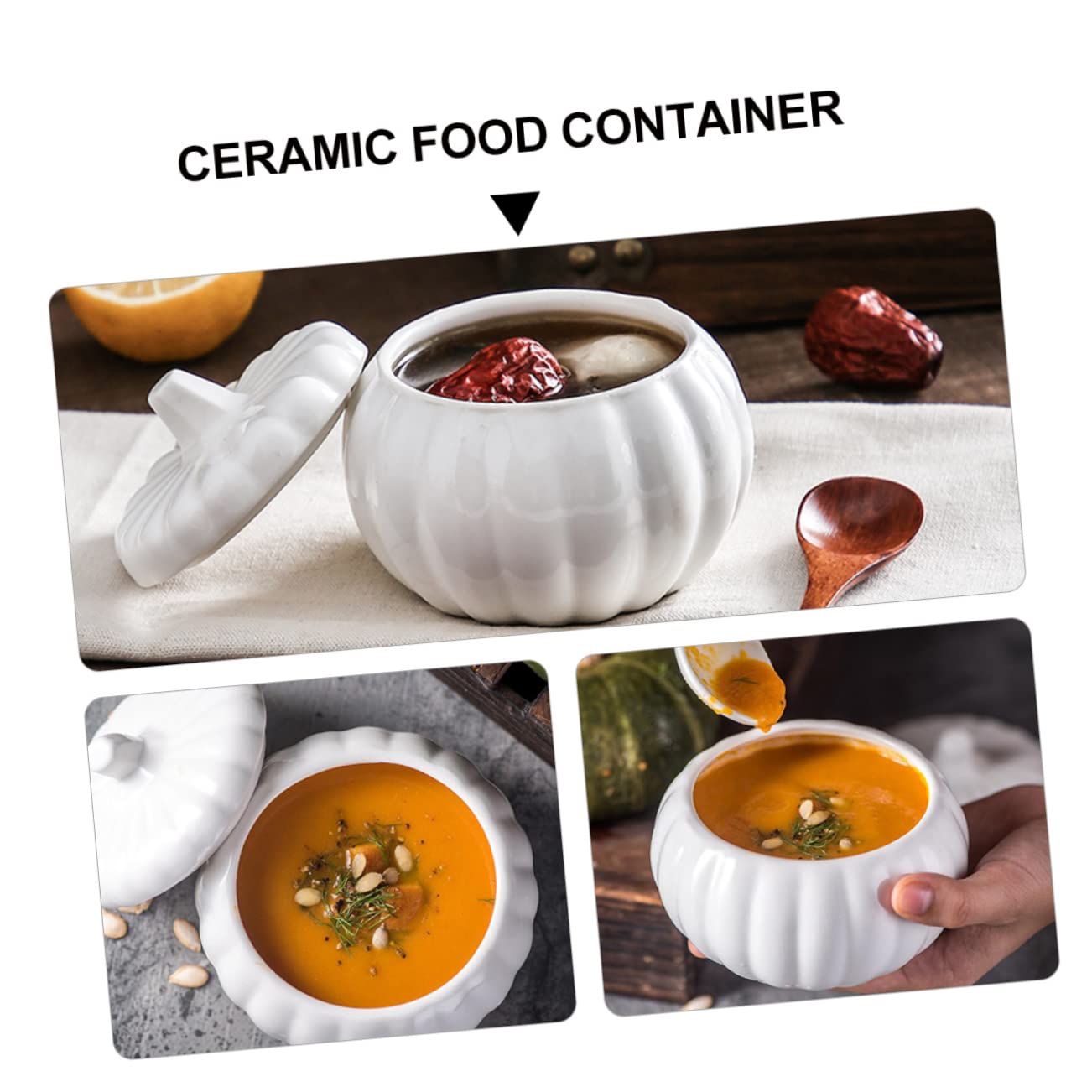 Ciieeo Suppe Terrine 4 Stück Kürbis Suppentasse Geschirr Obstplatte Suppenterrine Beikost Behälter Soup Bowl Reis Kleiner Schmortopf Ramen Schüssel Suppenschüssel Suppenbehälter Aus Keramik Weiß