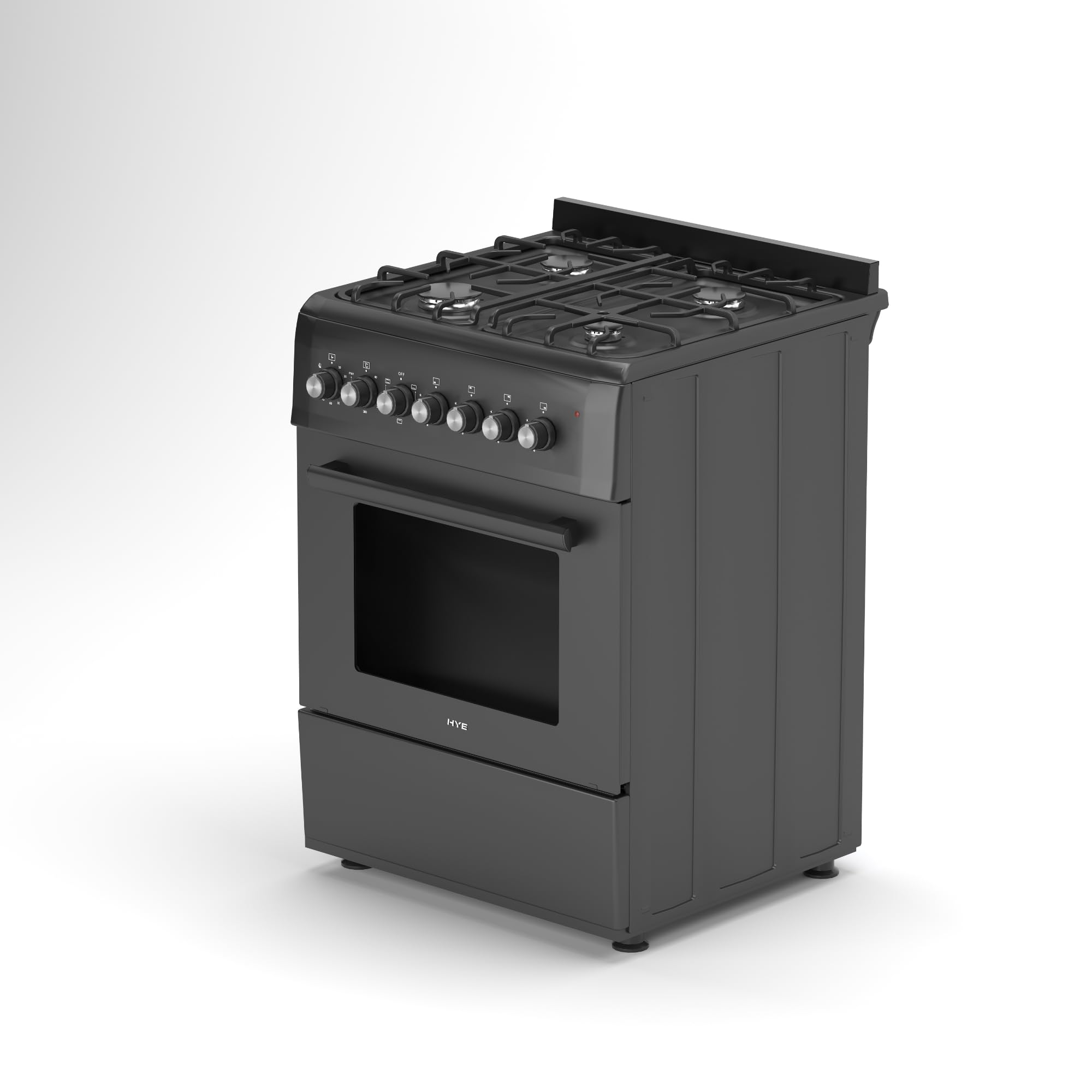 HYE Cooker - Gas Cooker With 4 Gas Burners, 62L Electric Oven, 60cm Width, Modern Freestanding Design, Black, Ideal For Family Homes - C01FS60G17 — view 6