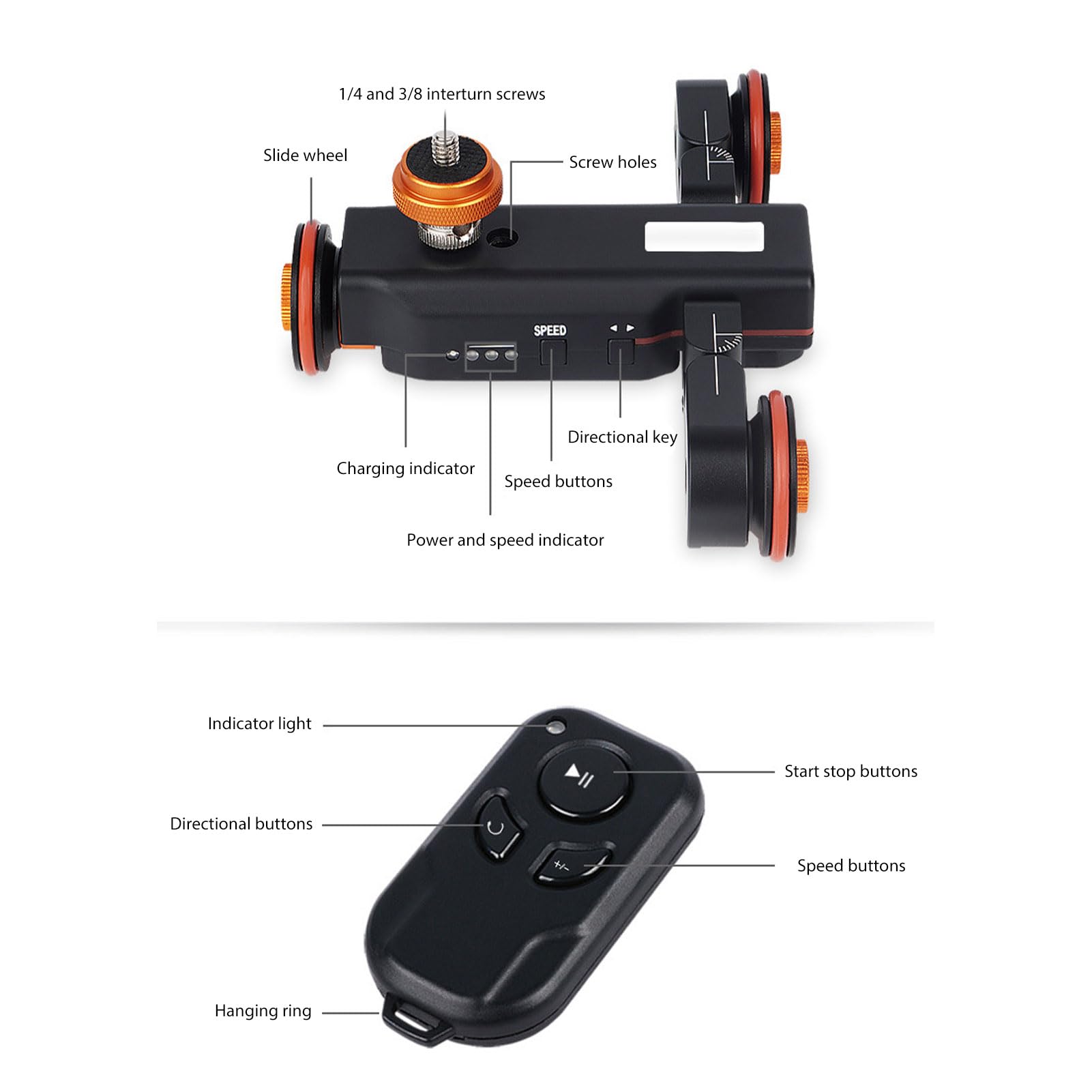 Kamera -Schieberegler Dolly Fernbedienungssteuerlast 6.6lbs 3 Geschwindigkeit Rotatable Video Dolly für Kamera -Smartphone