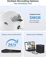 Vista 3 de (Compatible con Hikvision) H.VIEW Cámara POE para exteriores de 5 MP con torreta de seguridad IP, visión nocturna IR de 100 pies, lente fija