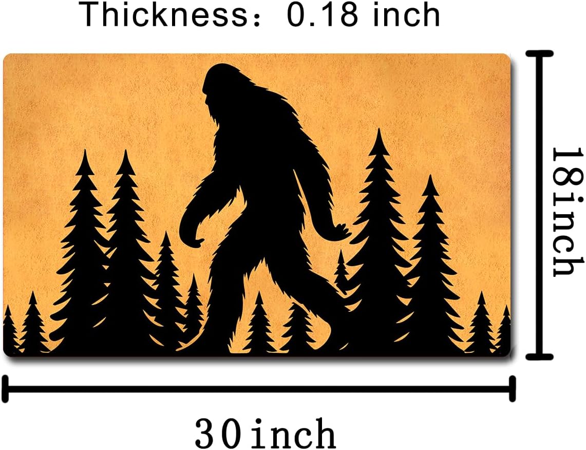 MELODADDY Funny Welcome Doormat Front Door Porch Decor Rugs with Rubber Back 30"(L) x 18"(W) Spanish Mat for Entrance House Warming Novelty Gift Rugs (Bigfoot Sasquatch Walking in Forest)