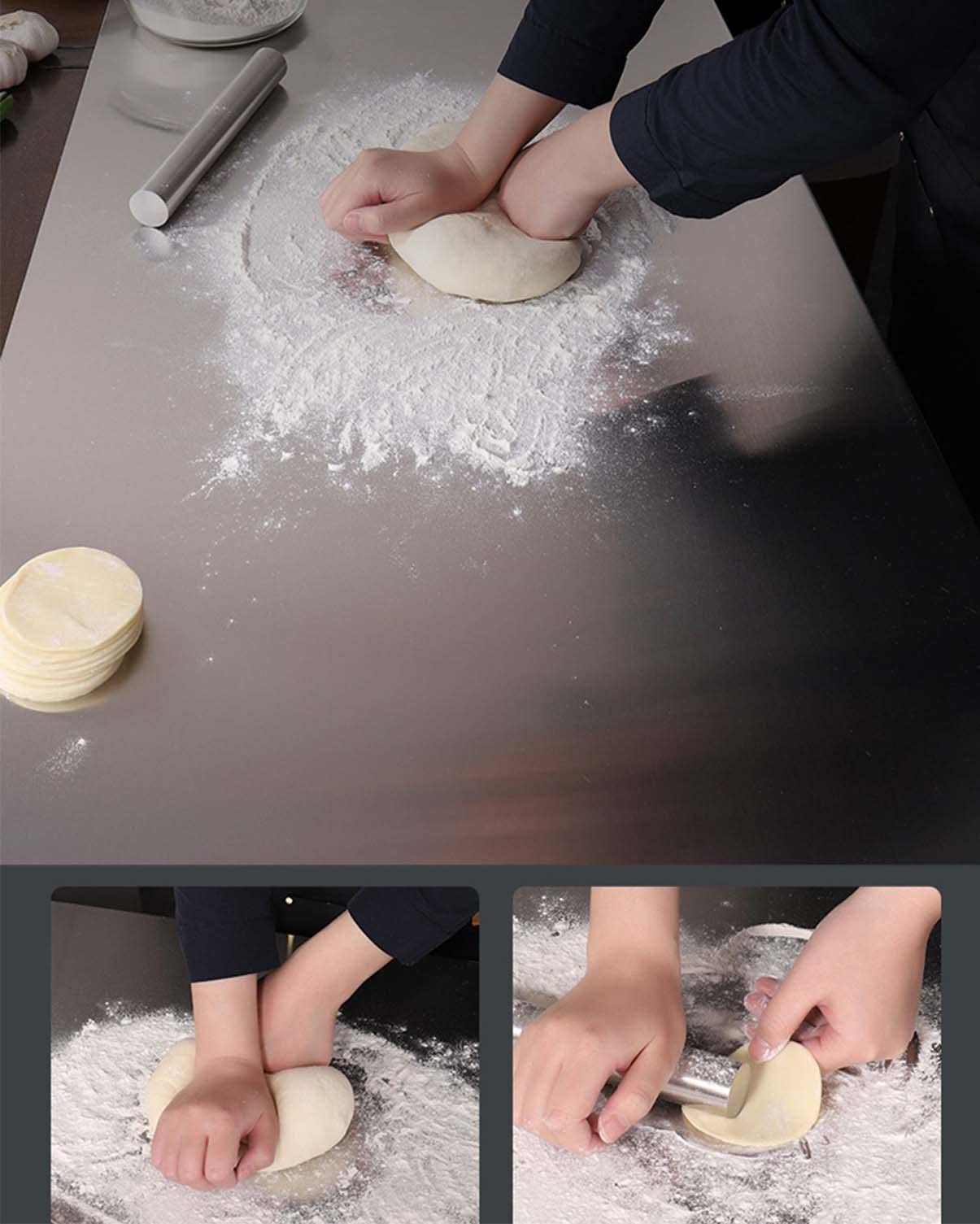 Esta Tabla de Cortar de Acero Inoxidable para Cocina, Tabla de Picar Grande con Tabla de repostería de Paja de Trigo para Carne, Verduras y Pan (1,5 mm de Grosor, 20 x 27,6 Pulgadas).