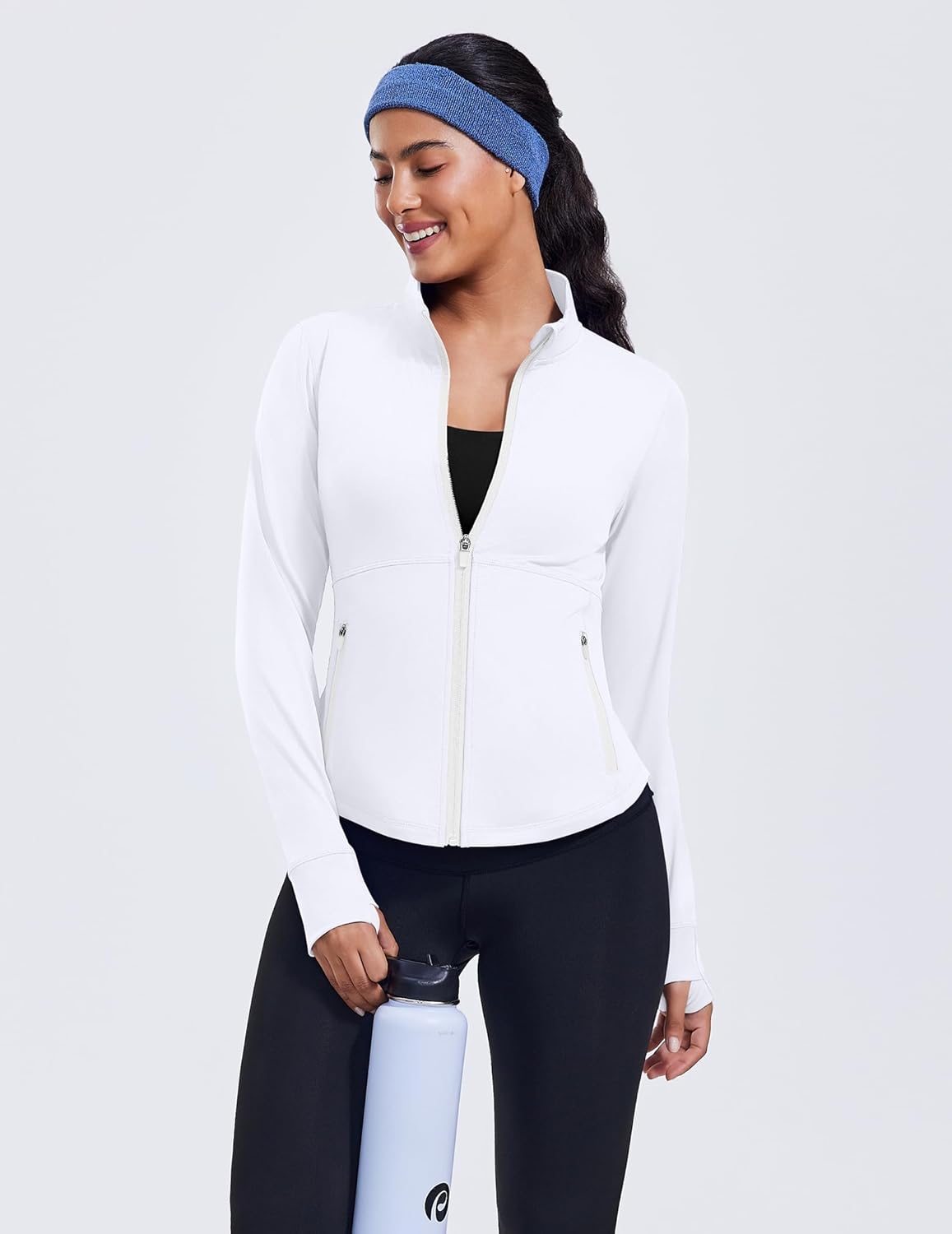 PINSPARK Women's Cropped Workout Jacket Lightweight Full Zip Running Jacket Comfy Slim Fit Athletic Jackets with Thumb Holes - Image 5