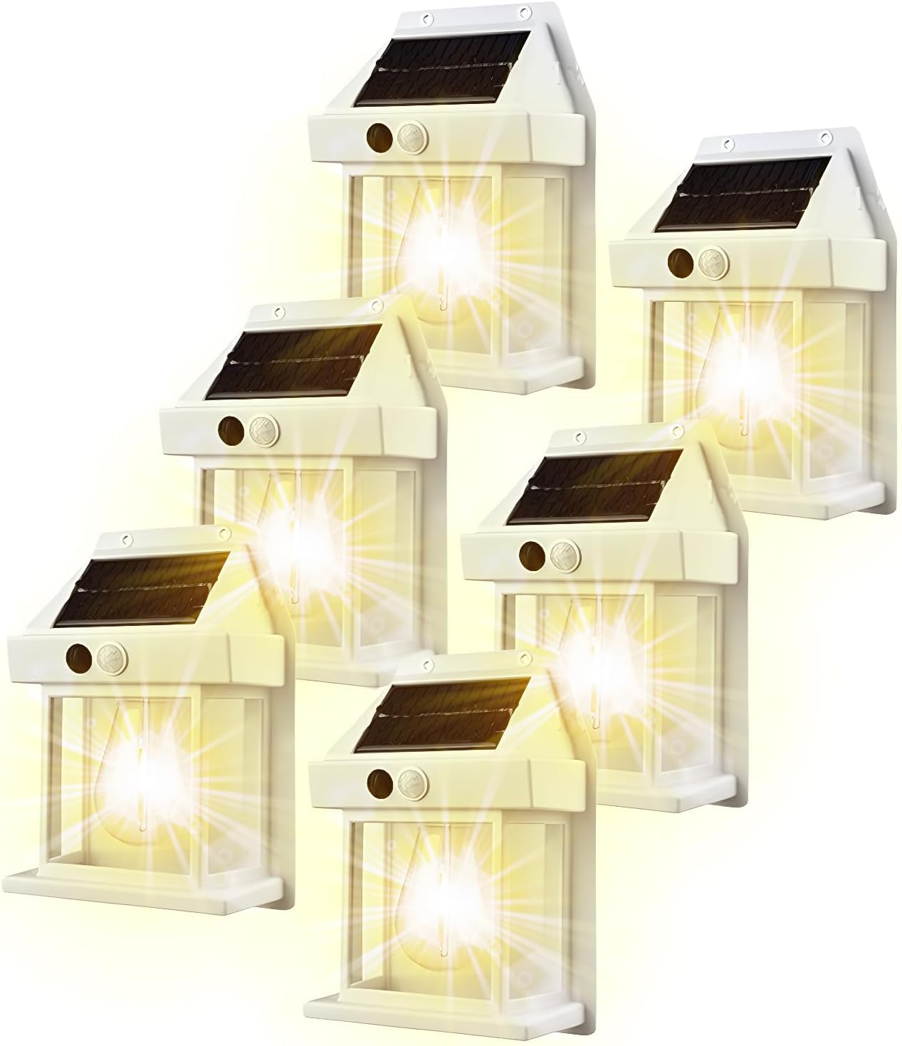 HELCEKOU Solar LED Wall Sconce Light with Motion Sensor Waterproof Outdoor Security Lighting for Patio Yard Wireless Dusk to Dawn Mount 6 Pack White
