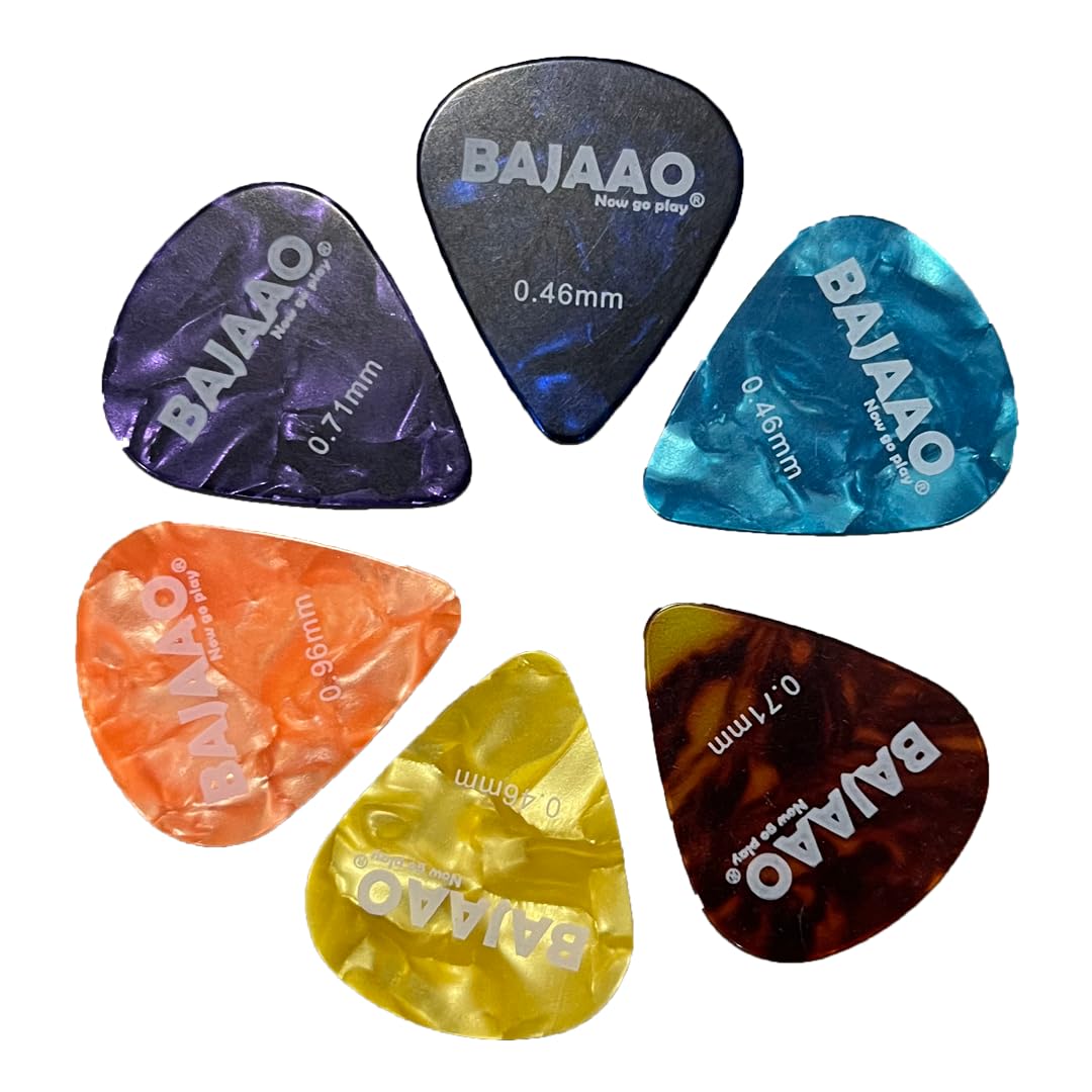 Bajaao Celluloid Guitar Pick Set of Various Thickness (0.46, 0.71, 0.96 mm) - Pack of 12 Picks