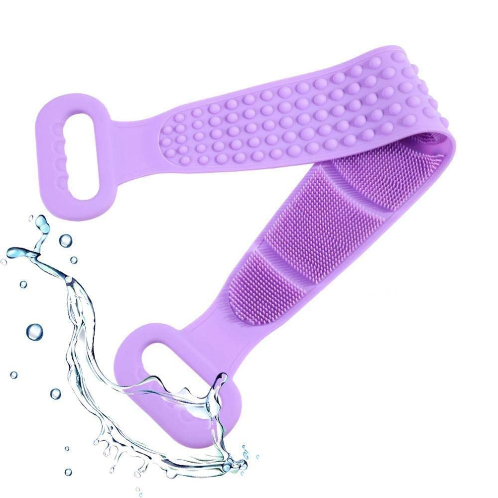 SONIQE Silicone Dual Sided Back Scrubber Brush and Massager Shower Belt Double Sided Shower Exfoliating Belt for All Kinds of Skin (Multi color)