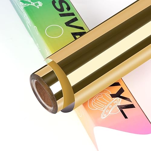 HTVRONT Vinilo permanente dorado para Cricut, rollo de vinilo metálico dorado cromado de 12 pulgadas x 6 pies, fácil de desmalezar y transferir