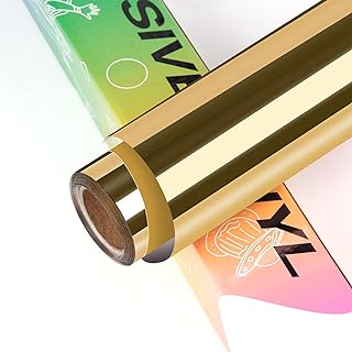 HTVRONT Gold Permanent Vinyl for Cricut - 12" x 6FT Chrome Gold Metallic Vinyl Roll - Easy to Weed & Transfer Craft Mirror Gold Adhesive Vinyl Rolls for Home Decor, Party Decoration, Mug, Window