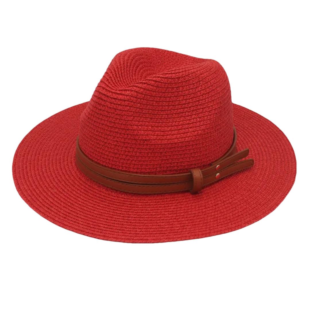 LCUVIMPEX Bucket Hats， Unisex Wide Brim Straw Panama Sun Hat Multicolor(Red)
