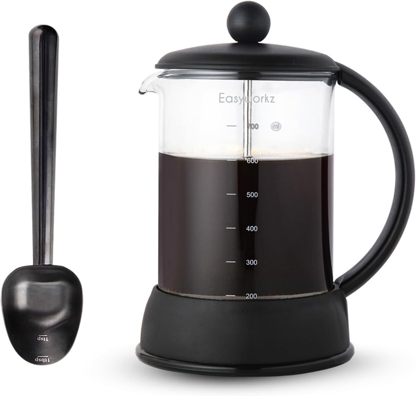 Easyworkz Stainless Steel Long Hollow Handle Coffee Scoop,7g Measuring Spoon, Gunmetal Black, Bundled with Eclipse French Press 27 oz Coffee Tea Maker with Borosilicate Glass