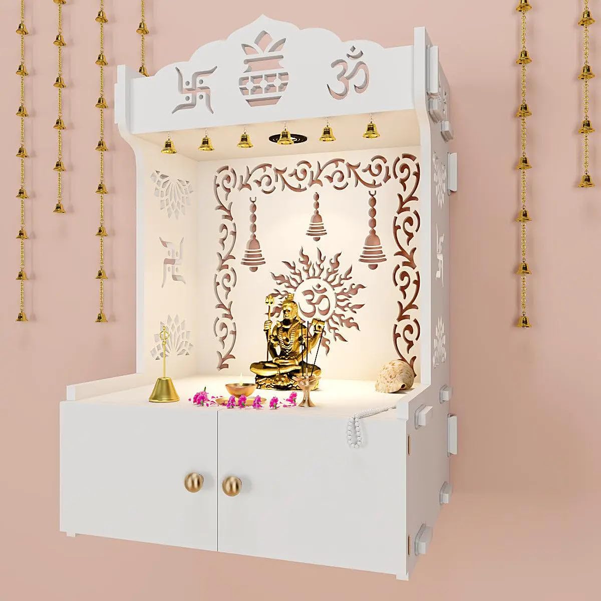 HOMSCAPE Premium Wall Wooden Temple with inbuilt Focus Light Spacious Wooden Shelf White Regual Size DIY (Do-it-Yourself) (B0D3KWMYYP) Amazon Price History, Amazon Price Tracker