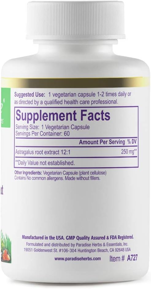 Paradise Herbs & Essentials Astragalus Extract Vegetarian 60 Capsules