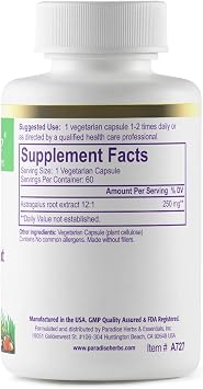 Paradise Herbs & Essentials Astragalus Extract Vegetarian 60 Capsules