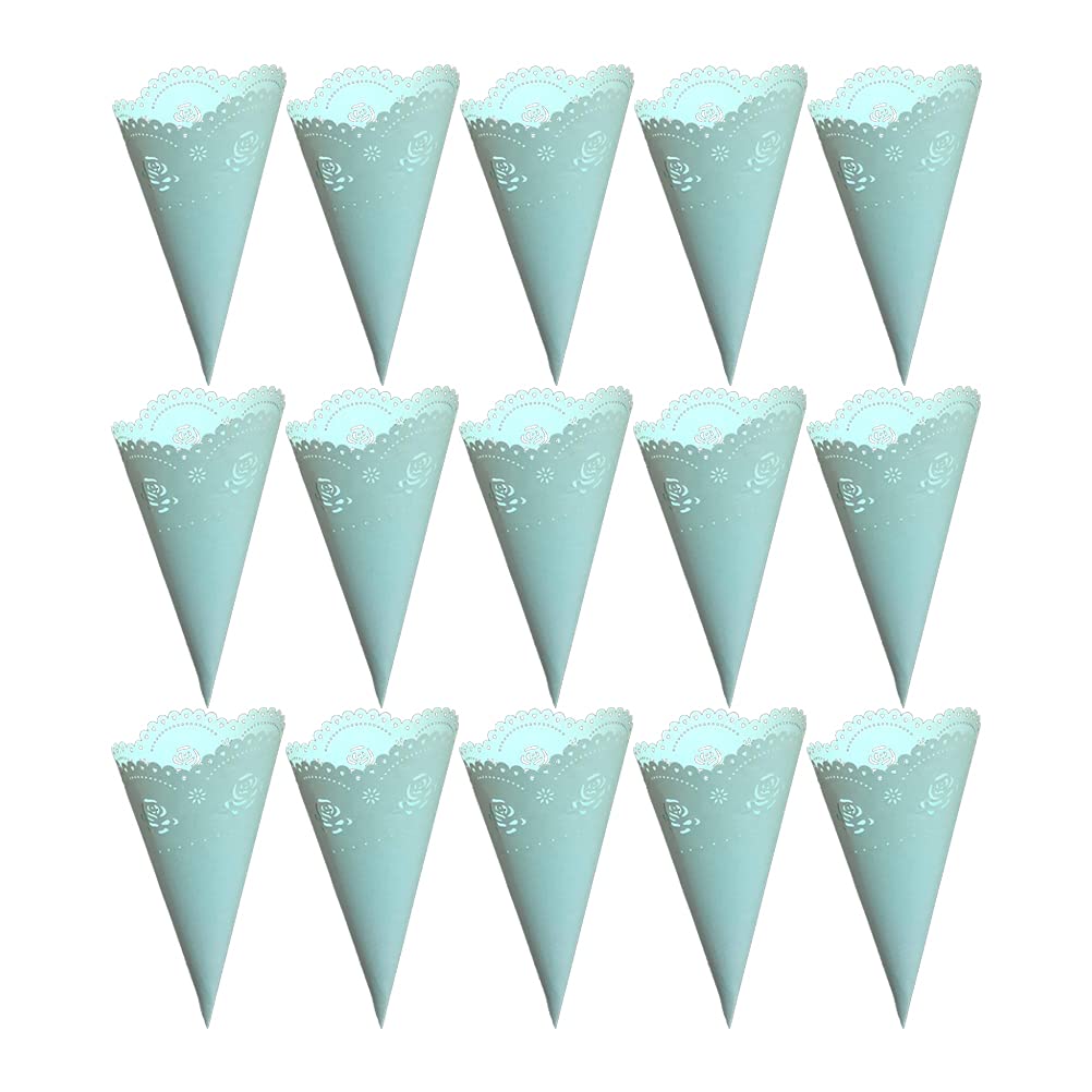 F FABOBJECTS® 20PCS Hollow Confetti Holders Craft Paper Petal Cones for Wedding Party Storage (Blue)