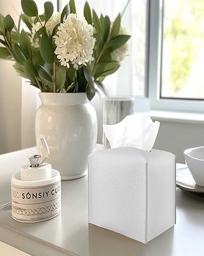 Miniatura 10 de Caja de pañuelos de cuero cuadrada  Soporte para pañuelos con cinturón inferior JESMINI, negro Soporte estético de piel sintética para caja de