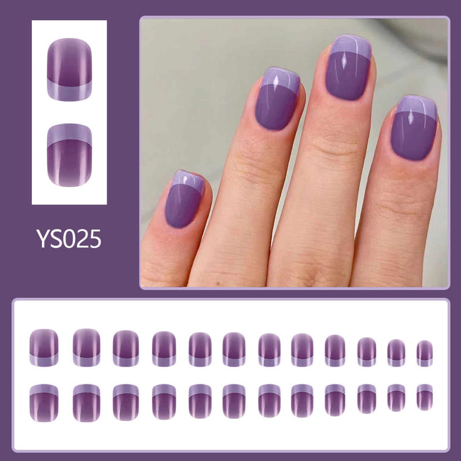 24Pc Short Square Press On Nails Designs French Fake Nails Acrylic False Nails Artificial Nails Glues On Nails For Women