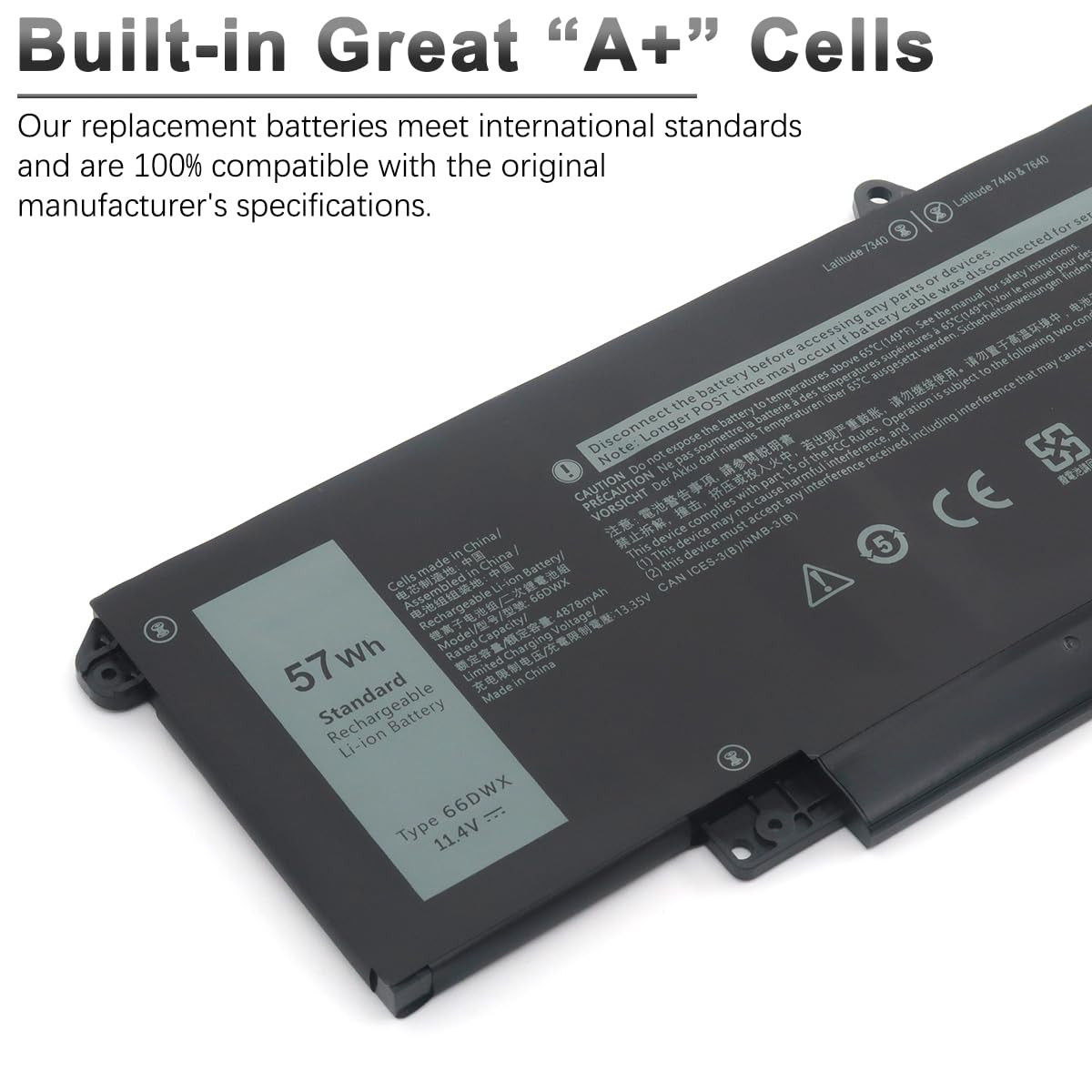57Wh 66DWX Batterie pour Dell Latitude 7340 7350 7440 7450 7640 7650 Série WW8N8 0CTJJ6 0JNYT4 0047T0 0V0W55 FH97R 0599M7 076KVG P126F P126F001 P175G P178G P179G