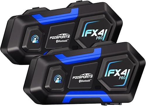 Fodsports FX4 Pro 4-Rider - Intercomunicador Bluetooth para motocicleta, sistema de comunicación de casco de 3,937.0 ft, auriculares impermeables