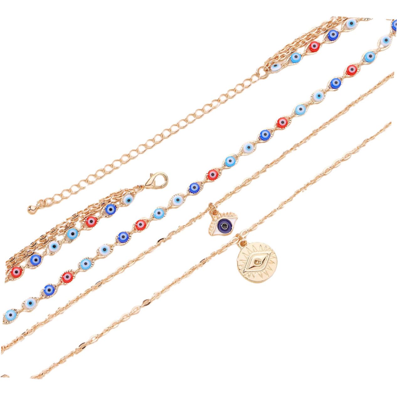 Gioielli da Donna 4pcs Elegante Occhio malvagio Neccano Multi-Strato Gioielli di Femminile per Feste Collana